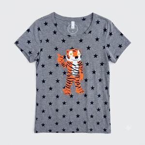 Clemson Tigers Star Print T Shirt Gray Short Sleeve Kickoff Couture Womens XL